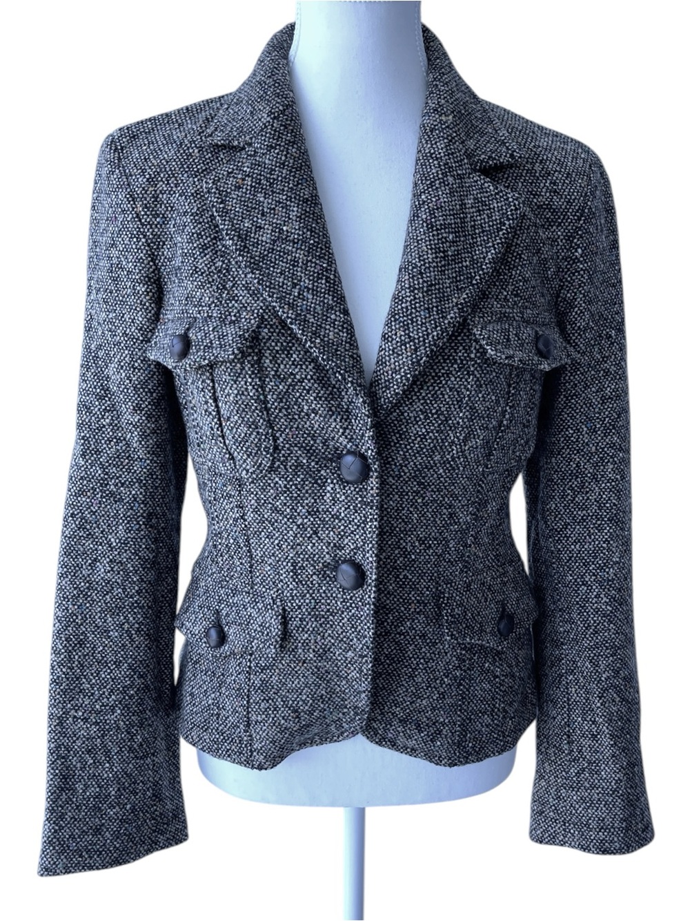 RUDSAK Black and Cream Tweed Tailored Button Jacket Size Small